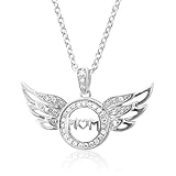 Sterling Silver Heart Love Angel Wing Mothers Day Diamond Pendant Necklace (GH, SI3-I1, 0.16 carat)