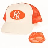 New York Yankees Snap Back Trucker Style Adjustable Baseball Hat - Orange / White