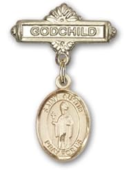 14K Gold Baby Badge with St. Austin Charm and Godchild Badge Pin