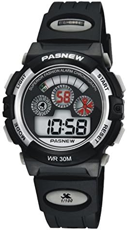 Pasnew LED Digital Waterproof Outside Sports Watch for Children Girls Boys -Black