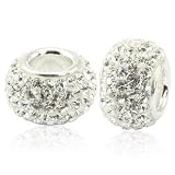 Sterling Silver Core White Swarovski Crystal Bead Compatible with Pandora Trollbeads Chamilia Silverado and Biagi Charms Bracelets.