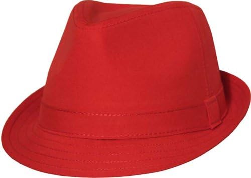 Red Classic Short Brim Fedora Hat With 1" Red Band