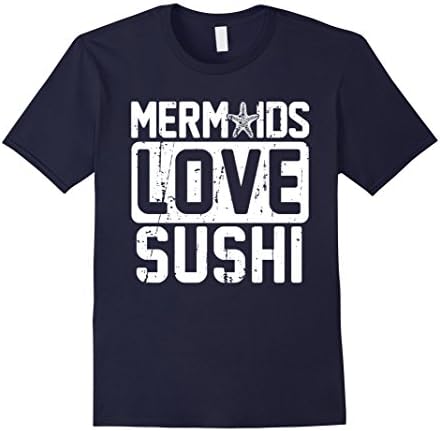 Men's Mermaids Love Sushi T Shirt for Mermaid Fans Large Navy