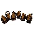 Set of 6 Imitation Redwood (Resin) Buddhas - With Gold Colored Paint