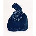 Royal blue velvet wrist bag evening handbag wristlet with corsage flower'