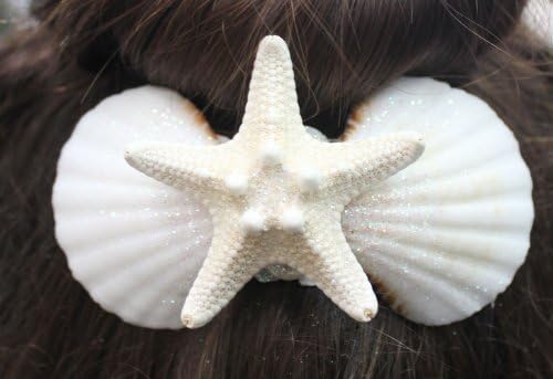 Hand-crafted White Bumpy Starfish & Seashell Hair Clips 1 Pair (Set of 2) - Weddings & Parties