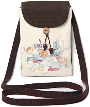 CreativeStorage Small Chinese Vintage Style Handmade Canvas Imprinting Cats Kitty Meow Cross Body Purse Bag