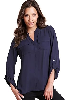 Long Sleeve Twin Pockets Epaulettes Blouse