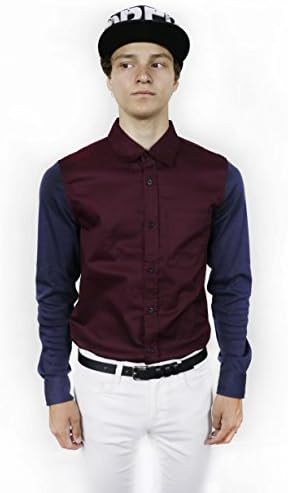 makeitblack Men's Slimfit Trendy Color Contrast Button Down Shirt Large Burgundy