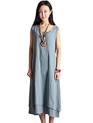 Linen Scoop Neck Sleeveless Pleated Tiered Draped Jumper 
