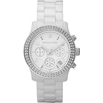 Hot Sale Michael Kors Women's White Ceramic Link Bracelet Quartz Chronograph Crystal MK5188