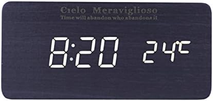 Cielo Meraviglioso Wood LED Clock with Voice Control,Temperature,Time,Alarm,Date Display and Snooze Mode Function (black+white LED)