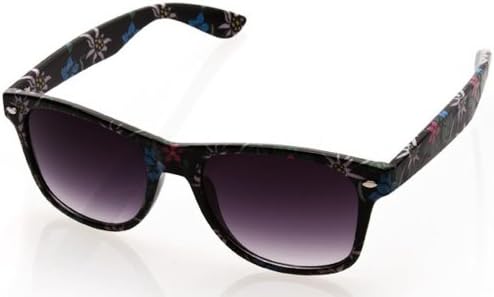 Unisex Floral Print Vintage Wayfarer Sunglasses (All Black)