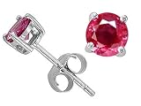 0.80 cts Genuine Round 4.5mm. Ruby Earring Studs - 14kt White or Yellow Gold