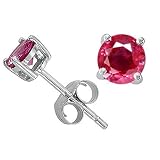 1.00 cttw 14k White Gold Genuine Round 5mm. Ruby Earring Studs in 14k White Gold