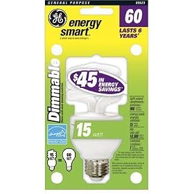 GE Energy Smart 15-Watt Dimmable Spiral Compact Fluorescent Light Bulb by General Electric