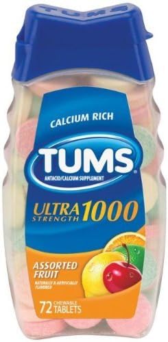 Tums Ultra 1000 Antacid/Calcium Supplement Tablets, Assorted Fruit, 72-Count Bottles (Pack of 3)