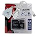 Quad Platform Multimedia Mobility Combo Kit of Kingston 2GB microSD, SD Adapter, miniSD adapter and Motorola SYN1045 USB Transflash Memory Card Reader/Writer with USB extension cable
