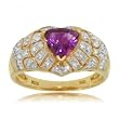 Purple Amethyst Diamond Ring Trillion Cut 1 CT Set in Yellow Gold