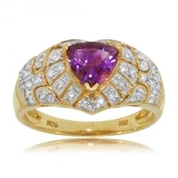 Purple Amethyst Diamond Ring Trillion Cut 1 CT Set in Yellow Gold