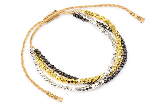 Three Color Mix Nugget Strand Bracelet Handmade in a Brown Thread Friendship Fashion Jewelry