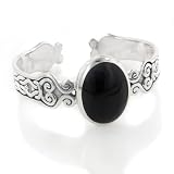 Medieval Celtic Knot and Black Onyx Scrollwork Sturdy 54gr Cuff Bracelet