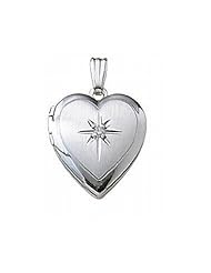 14k White Gold and Diamond Heart Locket 2/3 Inch x 2/3 Inch Solid 14K White Gold