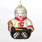 Pack of 2 NHL Calgary Flames Hockey Snowman Glass Christmas Ornaments 5.5"