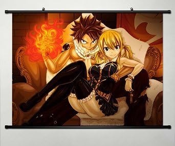 Cute Art Home Decor Anime Fairy Tail Cosplay Wall Scroll Poster Fabric Painting Natsu Dragneel &amp; Lucy Heartfilia 23.6 X 17.7 Inches-193