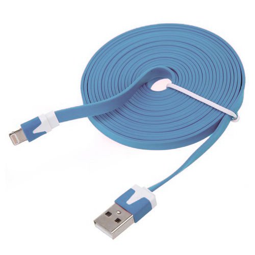 10ft iPhone Noodle Cable Extra Long Lightning to USB Cable/8 Pin to USB Cable Charge and Sync for Apple iPhone 6 6 Plus 5S, 5C, 5 (Blue)