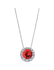 14K White Gold Round Cut Chatham Created Ruby and Diamond Pendant -- LIFETIME WARRANTY