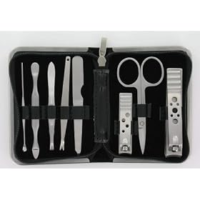 Accessories4men - Manicure Set MMS7 - 8 Pieces - Noir - Mock Croc Travel Manicure Set pour Homme