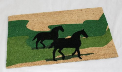 Homescapes Paillasson (45 x 75cm) CHEVAUX. 100% fibres de coco et effet fer forgé.
