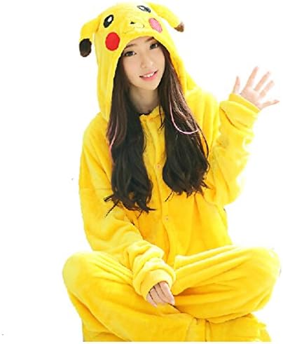Adornplant Cosplay Flannel Anime Cartoon Onesie Adult One Piece Pajamas Pikachu (S)