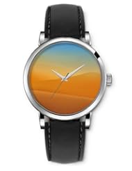 SPRAWL Aanalog Fashion Series Silver Ladies Watches of Genuine Black Leather Strap,Unique Wrist Watch for Women Girls Designed with desert