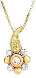 18k Tri-Color Gold Pink, White, and Yellow Diamond Floral Pendant (1/5 cttw)