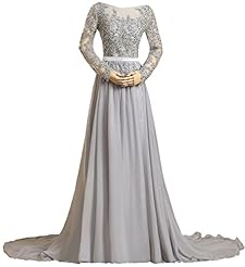 Sexy A-line Applique Lace Chiffon Scoop Neck Long Sleeves Pageant Dress/Prom Dress/Wedding Party Dress 