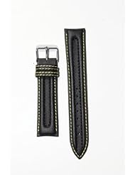 20mm BULOVA Black Neoprene and Genuine Leather Lining Watchband with Yellow Stitching