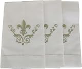 Hemstitched Fleur de Lis Fingertip Guest Towel Silver embroidery 14 by 22 inches