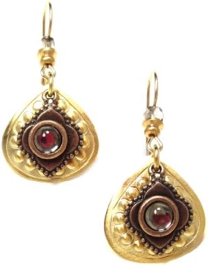 John Michael Richardson Gold Plated Embossed Triangular Disk Dangle Earrings with Crystal Accent