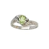 14K White Gold 0.03 ct. Diamond and 6 x 4 MM Oval Shaped Peridot Ring