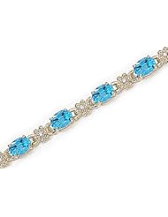 14kt Yellow Gold Oval Blue Topaz and Diamond Bracelet