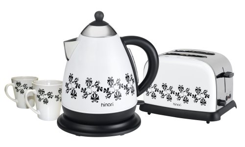 Hinari HGP033 Cone Kettle & Toaster Gift Pack with Mugs - White Carnival Baroque