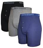 New Mens 3 Pair Pack CLASSIC Jersey Cotton Elasticated LOGO Waistband Button Fly boxer shorts Underwear. To Fit UK sizes Small Medium Large XL 2XL