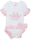 Mud Pie Baby Little Princess Cotton White and Pink Onesie Dress, Crown, 0 - 6 Months