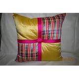 Pink and yellow plaid silk pillow