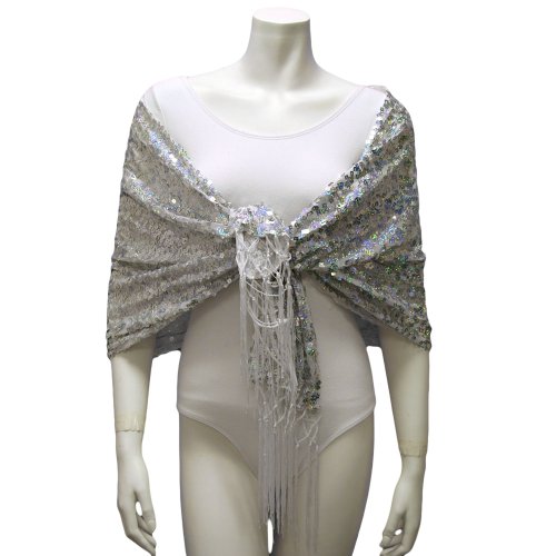 Silver Elegant Sequin Evening Shawl Wrap With