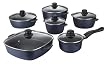 Karcher+112570+Kochtopf+Set+-+Hochwertiges+12-teiliges+Aluguss+Kochtopf+Set+mit+Rechteckpfanne+-+Akzo+Nobel+Marrlite+Antihaftbeschichtung+blau
