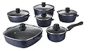 Karcher 112570 Kochtopf Set - Hochwertiges 12-teiliges Aluguss Kochtopf Set mit Rechteckpfanne - Akzo Nobel Marrlite Antihaftbeschichtung blau