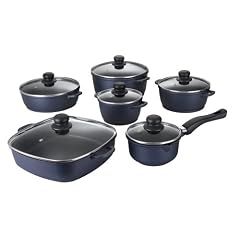 Karcher 112570 Kochtopf Set - Hochwertiges 12-teiliges Aluguss Kochtopf Set mit Rechteckpfanne - Akzo Nobel Marrlite Antihaftbeschichtung blau